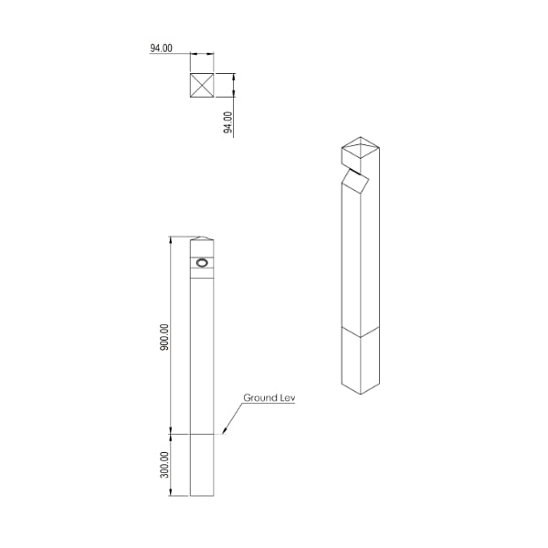 gallery image of stratton eco wooden bollard with led lights line drawing with measurements