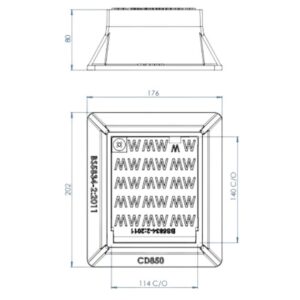 diagram showing the dimensions of clark drain surface box cd850